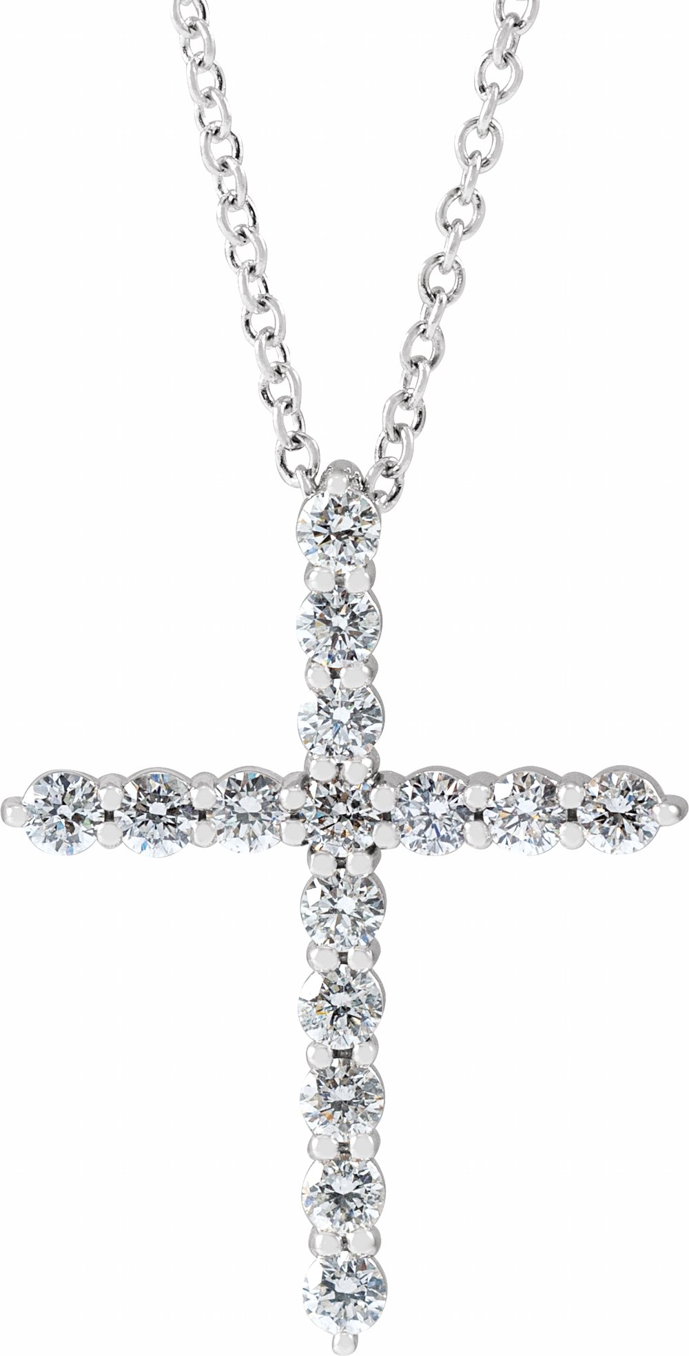 14K White 1/2 CTW Lab-Grown Diamond Cross 16-18" Necklace