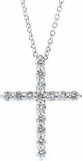 14K White 1/2 CTW Lab-Grown Diamond Cross 16-18" Necklace