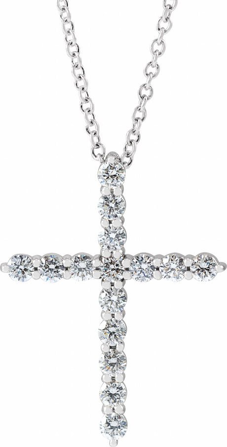 14K White 1/2 CTW Lab-Grown Diamond Cross 16-18" Necklace