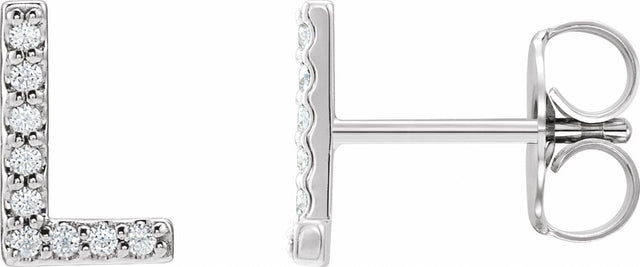 14K White .07 CTW Natural Diamond Initial L Earrings