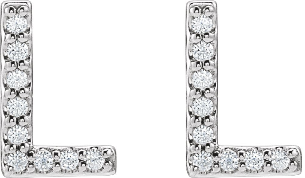 14K White .07 CTW Natural Diamond Initial L Earrings