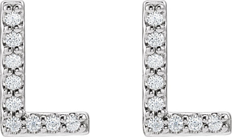 14K White .07 CTW Natural Diamond Initial L Earrings