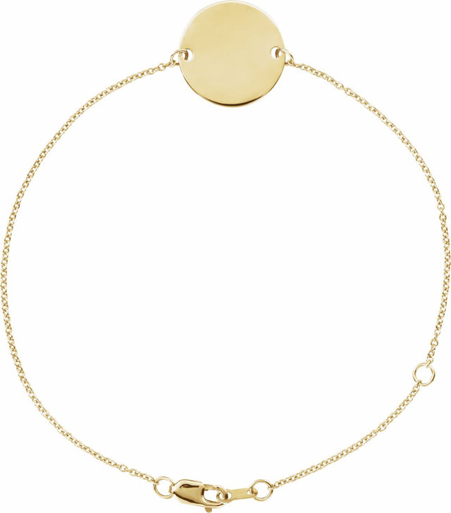 14K Yellow Gold Engravable Disc Adjustable 6 1/2-7 1/2" Bracelet