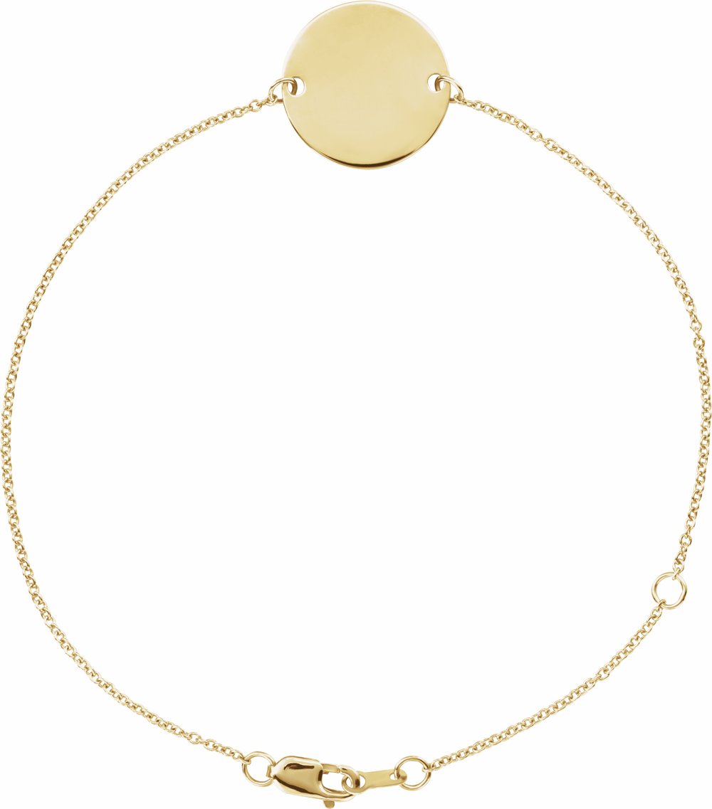 14K Yellow Gold Engravable Disc Adjustable 6 1/2-7 1/2" Bracelet