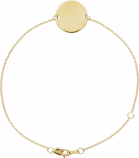 14K Yellow Gold Engravable Disc Adjustable 6 1/2-7 1/2" Bracelet