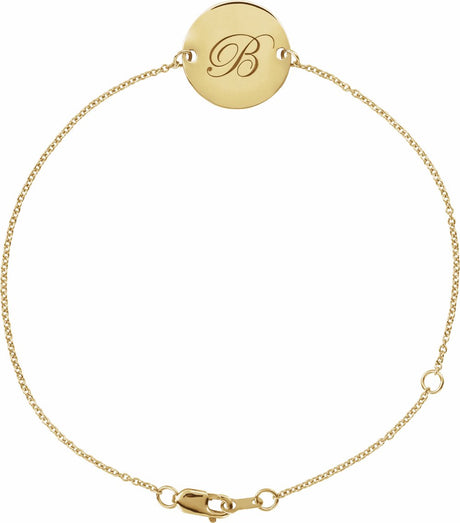 14K Yellow Gold Engravable Disc Adjustable 6 1/2-7 1/2" Bracelet
