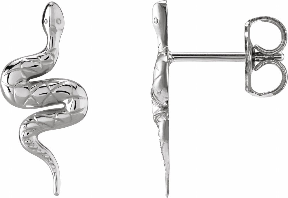 14K White Pair Snake Friction Back Earring