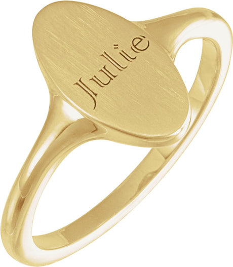 14K Yellow Gold 13x7 mm Oval Brushed Top Signet Ring
