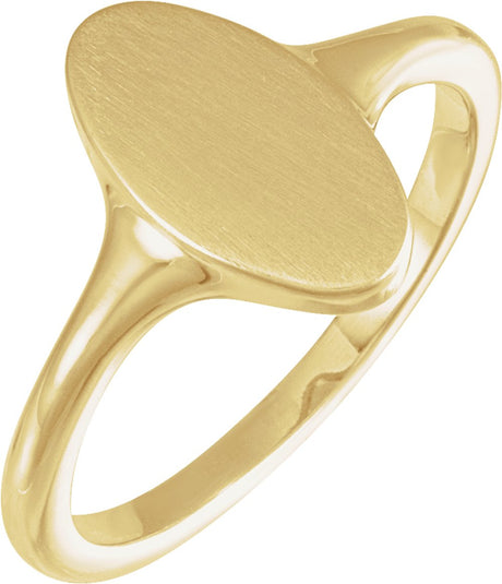 14K Yellow Gold 13x7 mm Oval Brushed Top Signet Ring