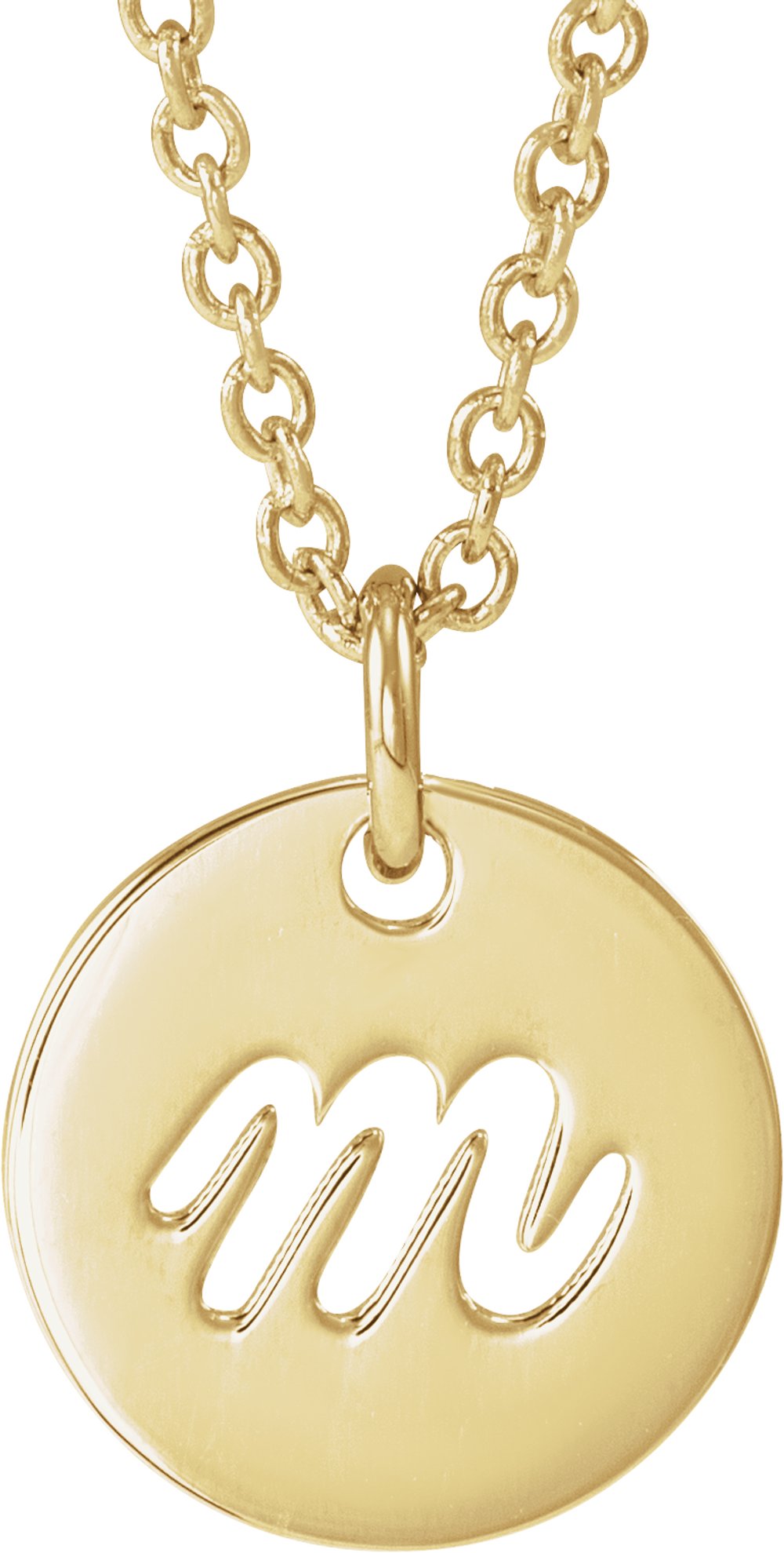 14K Yellow Gold Script Initial M 16-18" Necklace 