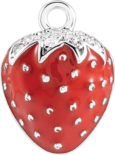 14K White Petite Pavé™ .04 CTW Natural Diamond Red Enamel Strawberry Dangle