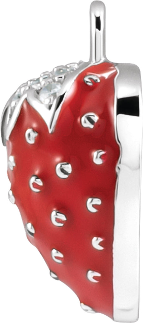 14K White Petite Pavé™ .04 CTW Natural Diamond Red Enamel Strawberry Dangle