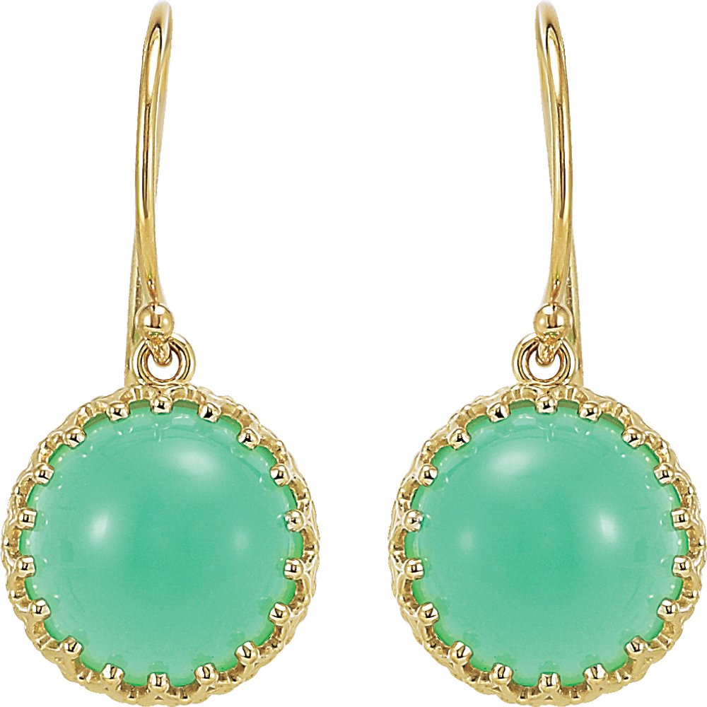 14K Yellow 10 mm Natural Chrysoprase  Earrings