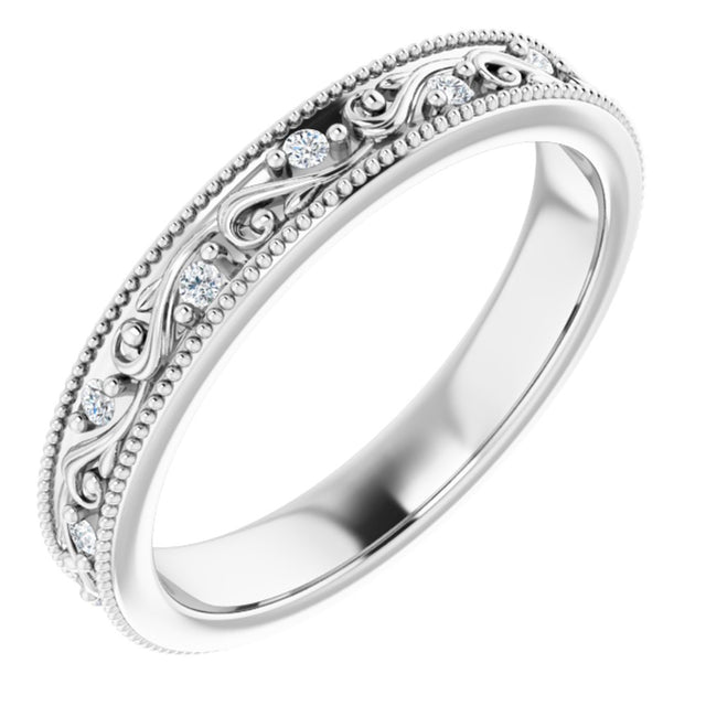 14K White 1/10 CTW Natural Diamond Floral Accented Band