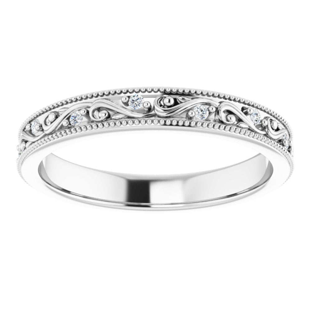 14K White 1/10 CTW Natural Diamond Floral Accented Band