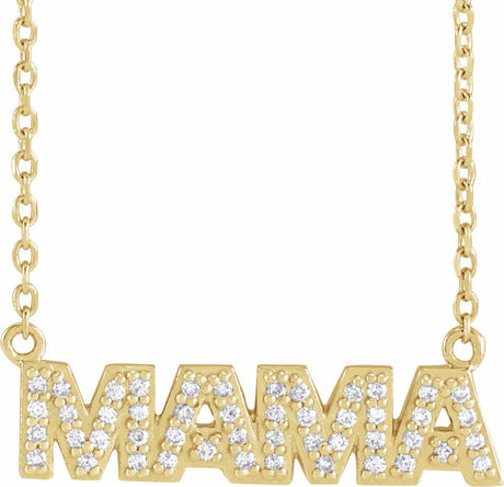 14K Yellow Gold 1/10 Natural Diamond "Mama" 18" Necklace