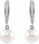 14K White Cultured White Akoya Pearl & .03 CTW Natural Diamond Earrings