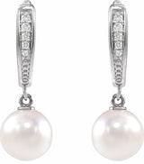 14K White Gold Cultured White Akoya Pearl & .03 CTW Natural Diamond Earrings