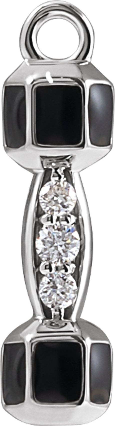 14K White Petite Pavé™ .015 CTW Natural Dangle Black Enamel Barbell Dangle