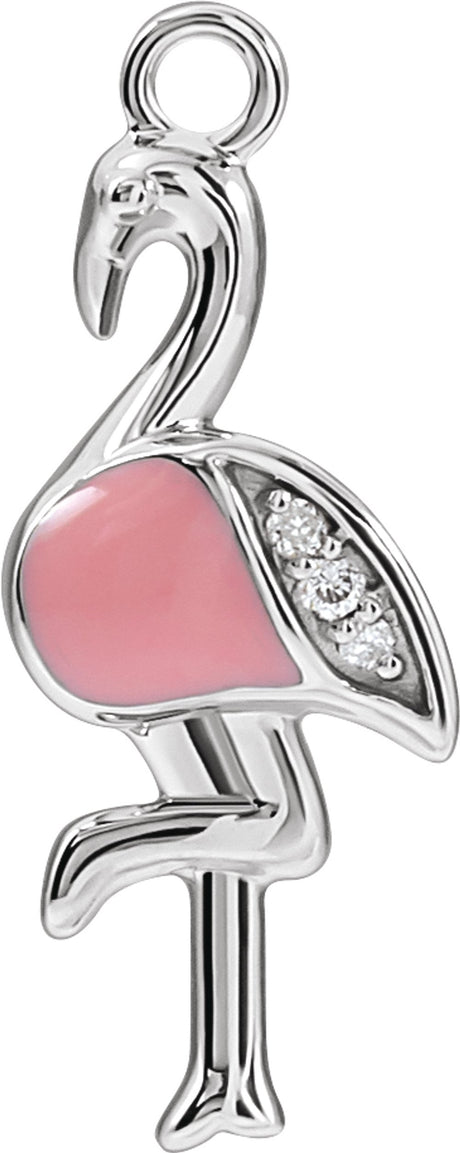 14K White Petite Pavé™ .02 CTW Natural Diamond Pink Enamel Flamingo Dangle