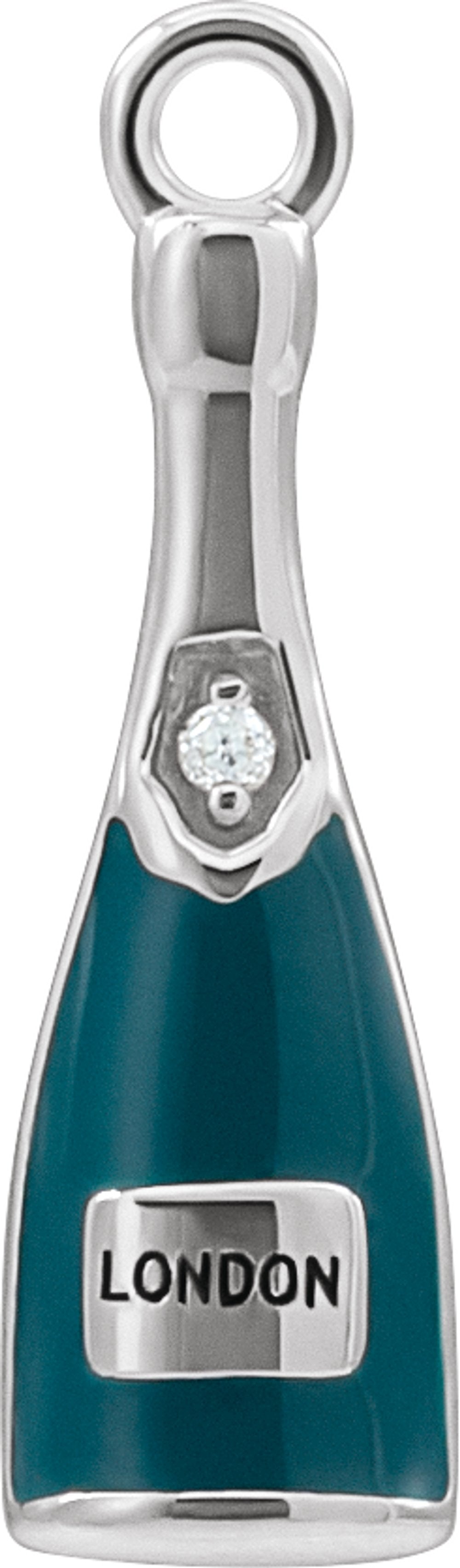 14K White Petite Pavé™ .005 CT Natural Diamond Green Enamel Champagne Dangle