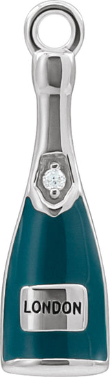 14K White Petite Pavé™ .005 CT Natural Diamond Green Enamel Champagne Dangle