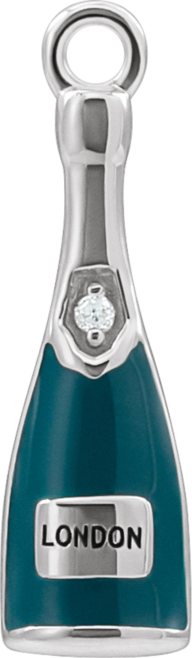 14K White Petite Pavé™ .005 CT Natural Diamond Green Enamel Champagne Dangle