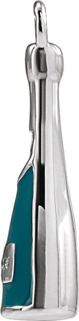 14K White Petite Pavé™ .005 CT Natural Diamond Green Enamel Champagne Dangle