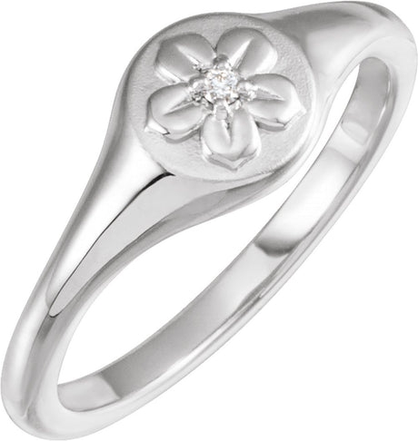 Sterling Silver .015 CT Natural Diamond Floral Ring