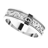 Sterling Silver 6 mm Milgrain Sculptural Flat Band Size 11