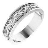 Sterling Silver 6 mm Milgrain Sculptural Flat Band Size 11