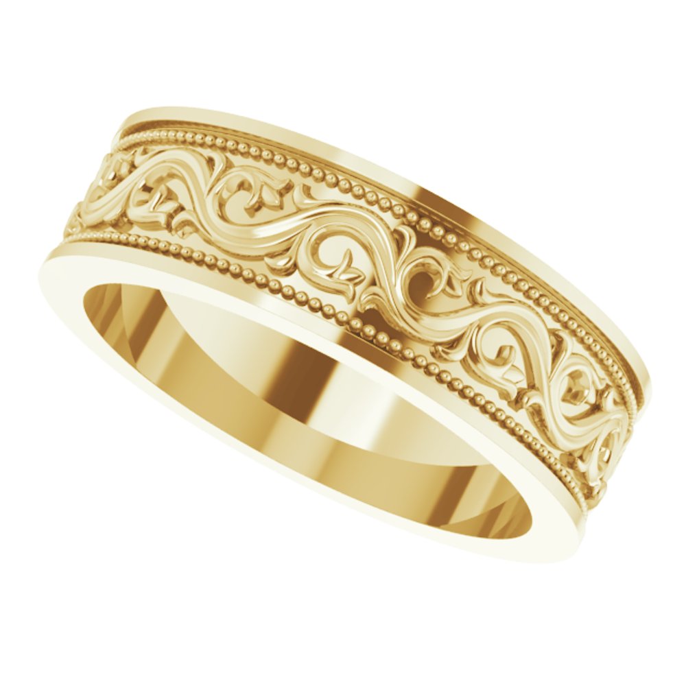 14K Yellow Gold 6 mm Milgrain Sculptural Flat Band Size 7