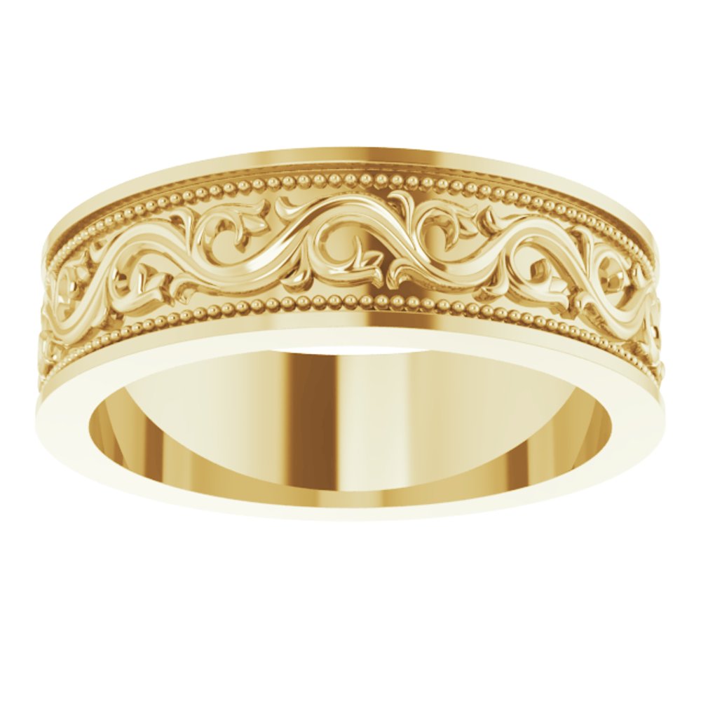 14K Yellow Gold 6 mm Milgrain Sculptural Flat Band Size 7