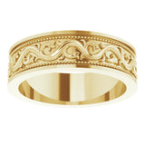 14K Yellow Gold 6 mm Milgrain Sculptural Flat Band Size 7
