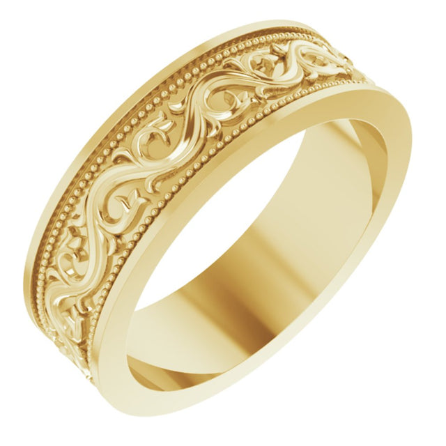 14K Yellow Gold 6 mm Milgrain Sculptural Flat Band Size 7