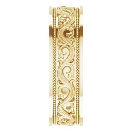 14K Yellow Gold 6 mm Milgrain Sculptural Flat Band Size 7
