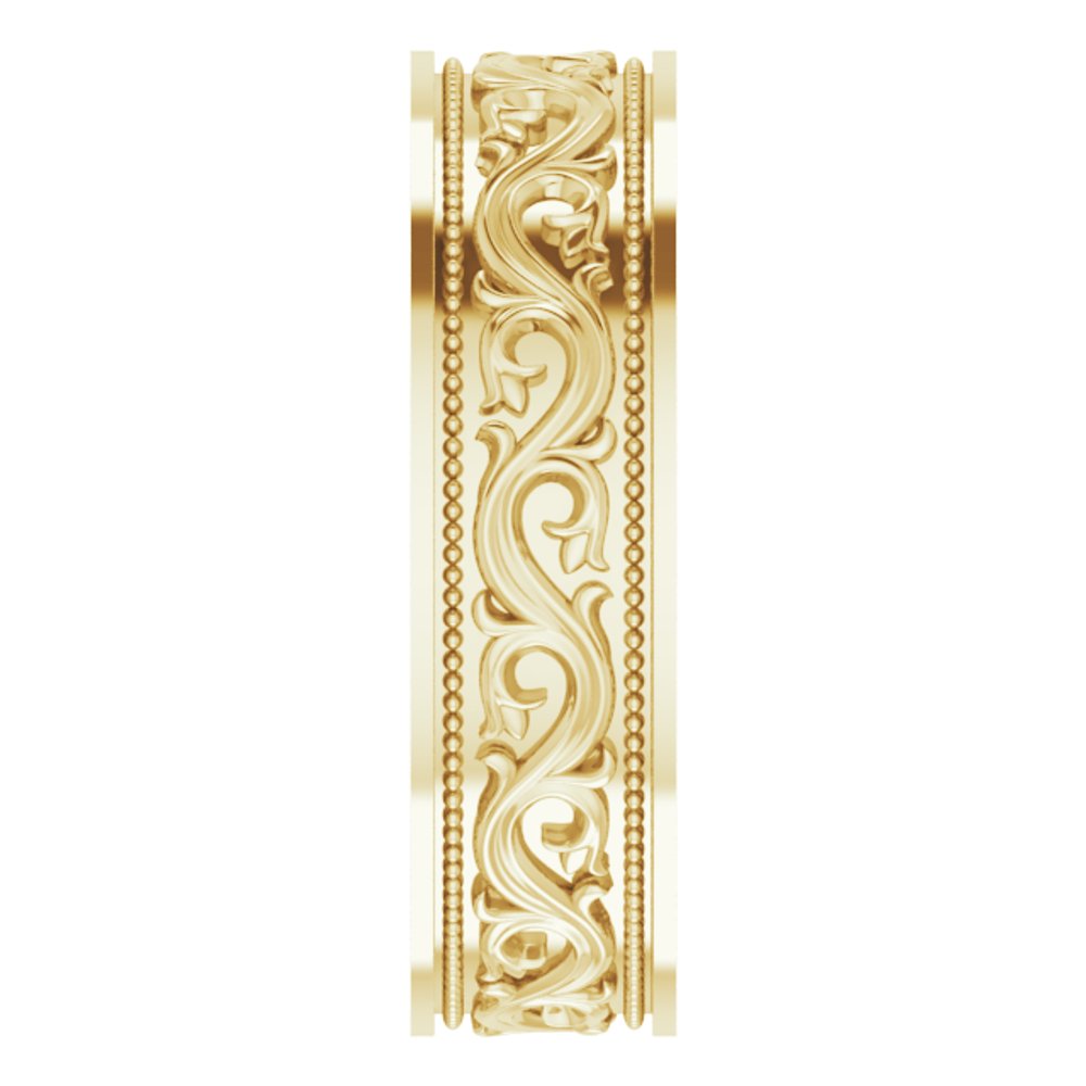 14K Yellow Gold 6 mm Milgrain Sculptural Flat Band Size 8