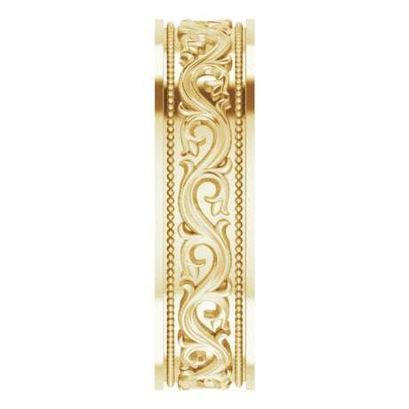 14K Yellow Gold 6 mm Milgrain Sculptural Flat Band Size 8