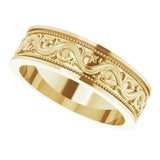 14K Yellow Gold 6 mm Milgrain Sculptural Flat Band Size 8