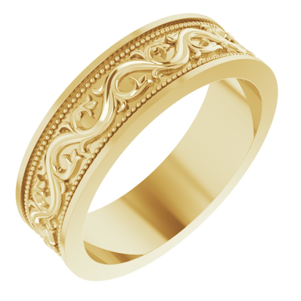 14K Yellow Gold 6 mm Milgrain Sculptural Flat Band Size 8