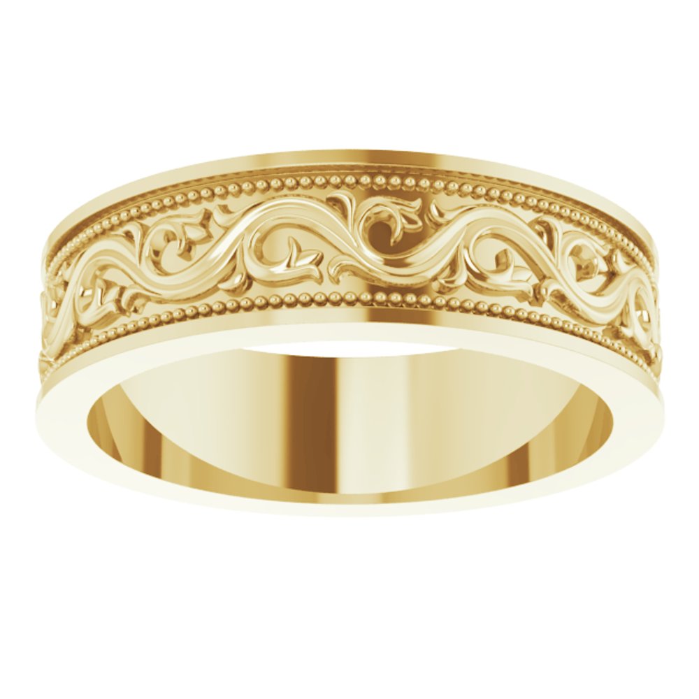 14K Yellow Gold 6 mm Milgrain Sculptural Flat Band Size 8