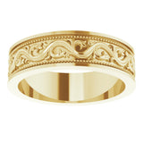 14K Yellow Gold 6 mm Milgrain Sculptural Flat Band Size 8
