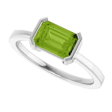 14K White Natural Peridot Ring