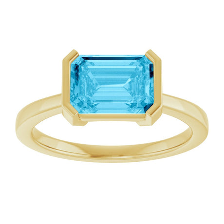 14K Yellow Gold Lab-Grown Aqua Sapphire Ring