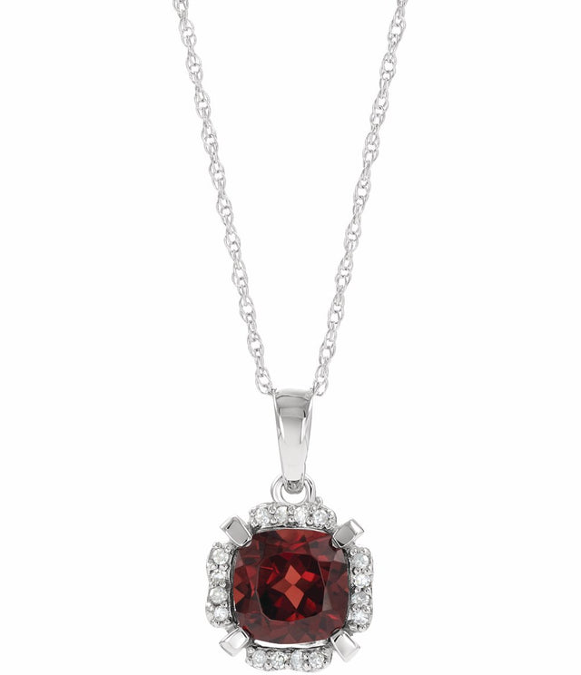 14K White Natural Mozambique Garnet & .04 CTW Natural Diamond 18" Necklace