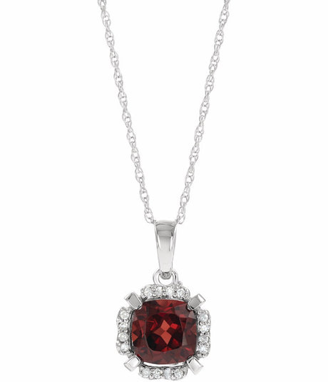 14K White Natural Mozambique Garnet & .04 CTW Natural Diamond 18" Necklace