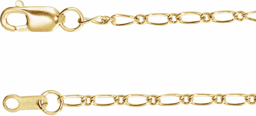 14K Yellow 1.5 mm Adjustable Figaro 16-18" Chain