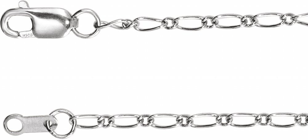 14K White Gold 1.5 mm Adjustable Figaro 16-18" Chain