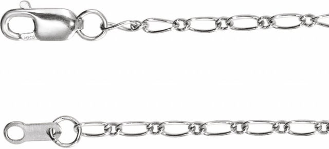 14K White Gold 1.5 mm Adjustable Figaro 16-18" Chain