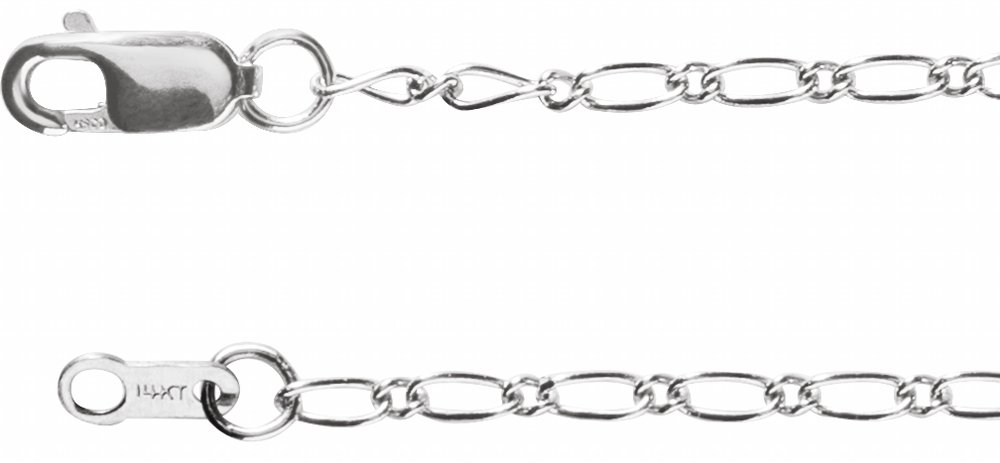 14K White Gold 1.5 mm Figaro 7" Chain